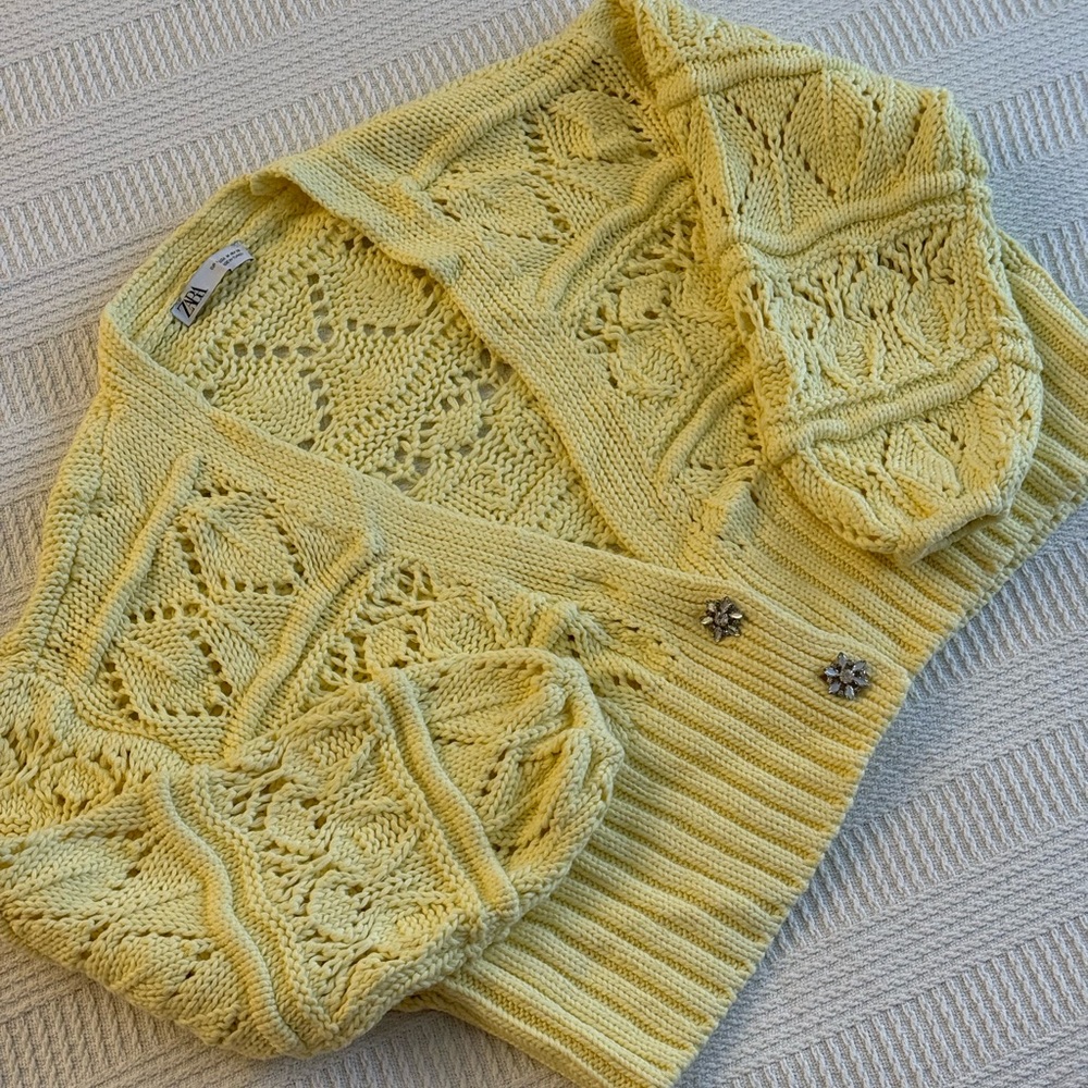 ZARA Yellow Knit Cardigan Sweater